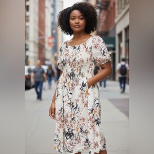 Chic Floral Smocked Midi Dress